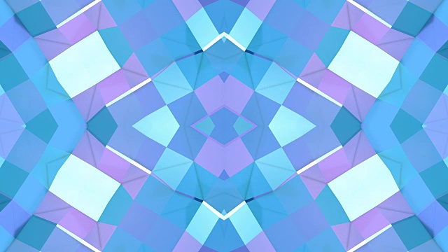 抽象简单的三维背景蓝紫色渐变颜色，低聚风格作为现代几何背景或数学环境万花筒的效果。4K超高清或全高清无缝循环。4视频素材