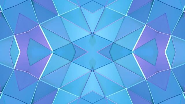 抽象简单的三维背景蓝紫色渐变颜色，低聚风格作为现代几何背景或数学环境万花筒的效果。4K超高清或全高清无缝循环。7视频素材
