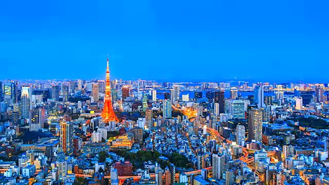 4 k。日本东京塔与东京城市的时间流逝视图视频素材