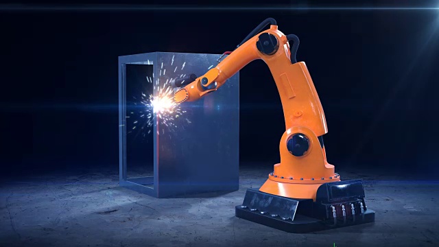 车间机器人手臂焊接工艺。重工业中的高精度现代工具。自动工作。技术和工业概念。视频素材