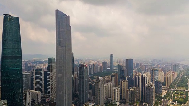 中国晴天广州市区天河区航拍全景4k时间间隔视频下载