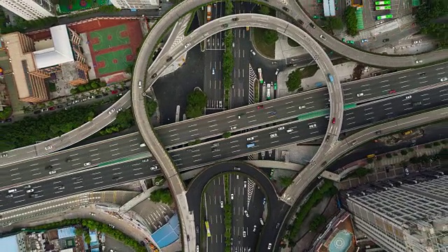 中国白天时间广州市景著名交通路口空中俯视图4k时间视频下载