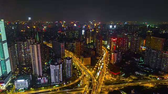 中国夜景时间照亮广州市景交通路口航拍全景4k时间视频下载