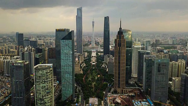 中国白天时间广州市景市中心航拍全景，4k时间间隔视频下载