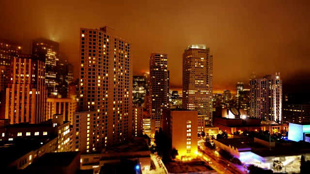 旧金山市中心的倾斜缩小效应:24小时白天和黑夜的时间流逝视频素材