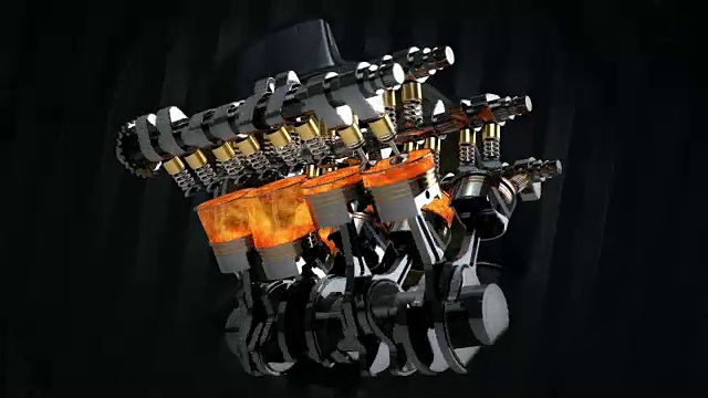 带有爆炸和火花的V8引擎动画。旋转机器的背景-回路视频下载