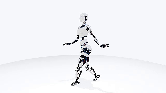 性感机器人机器人女人走路。科幻风格的机器人女孩。可爱的机器人的女人。CG动画。视频素材
