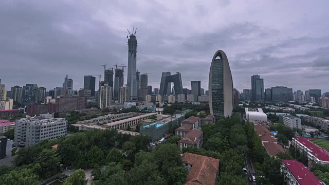 4000 - time - pace北京中央商务区建筑天际线，中国城市景观视频素材