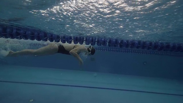 年轻女子在清澈的水池里蝶泳视频下载