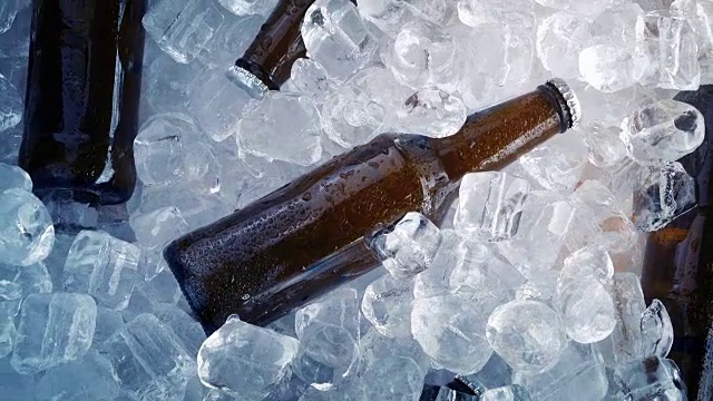 啤酒瓶在冰上庆祝概念视频素材
