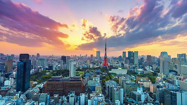 4 k。时间流逝东京城市景观与东京塔在日本视频下载