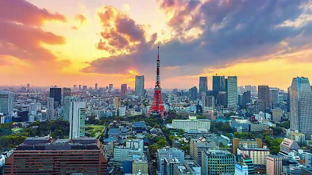4 k。时间流逝东京城市景观与东京塔在日本视频素材