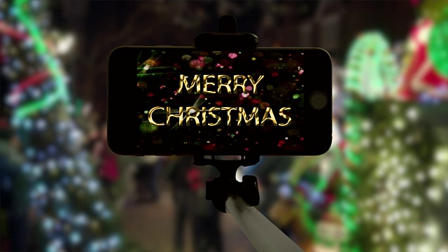 智能手机纽约自拍杆圣诞夜灯光视频下载