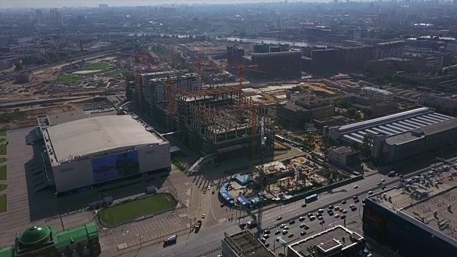 俄罗斯晴天莫斯科城市商场建设交通道路航拍全景4k视频素材