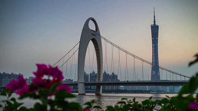 日落广州广州塔桥湾花4k时间中国视频素材