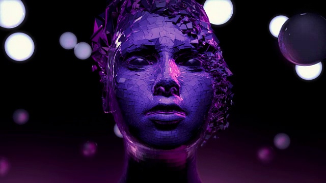 三维运动图形的女性脸部现代雕塑。抽象艺术视频素材