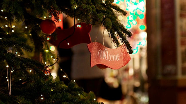克拉科夫圣诞树，圣诞灯，圣诞装饰视频素材