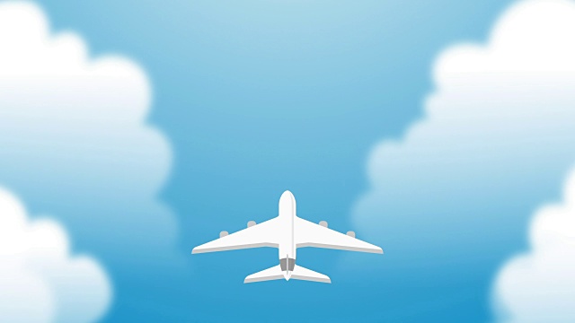 飞机在天空飞行与云彩循环动画4K蓝色梯度背景alpha通道视频素材