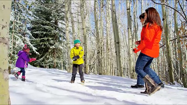 白种人的孩子父母享受户外冬雪假期视频素材