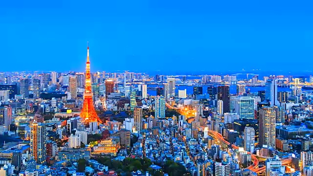4 k。日本东京塔与东京城市的时间流逝视图视频素材