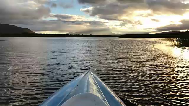 独木舟划破金色的水面视频素材