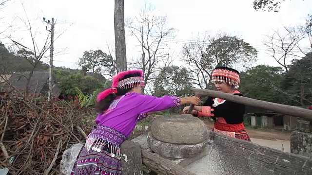 两个山地部落在她的村子里一起工作视频素材