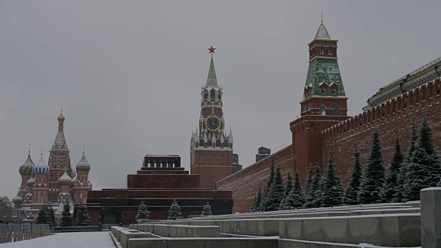 俄罗斯，莫斯科，克里姆林宫在一个下雪的日子视频素材