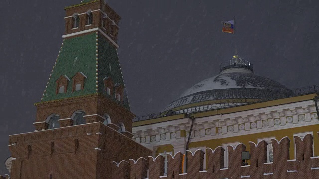 俄罗斯，莫斯科，克里姆林宫在一个下雪的日子视频素材