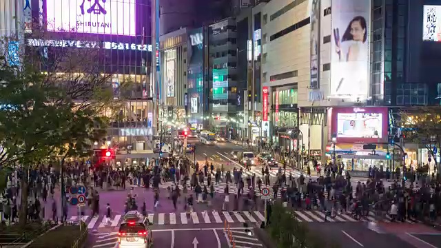 夜晚，人群穿过涩谷视频素材
