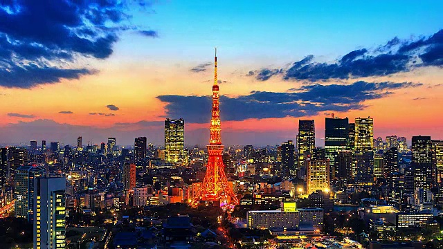 4 k。时间流逝东京城市景观与东京塔在日本视频素材