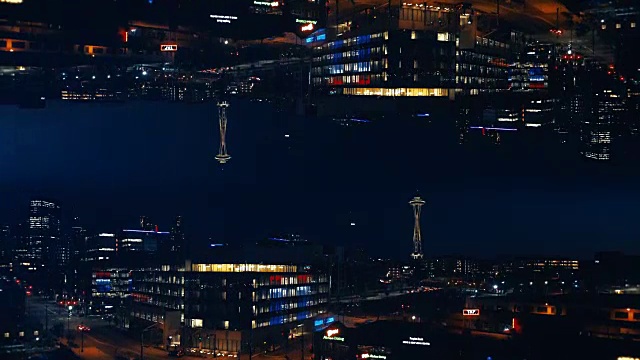 西雅图市中心夜晚背景空中反射镜视频购买