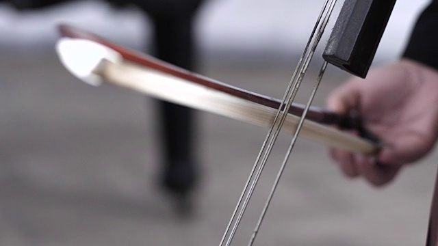 带弓的大提琴的弦，专业大提琴家演奏视频下载