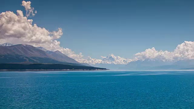 库克山风景的时间流逝，夏季普卡基湖附近，坎特伯雷，新西兰视频素材