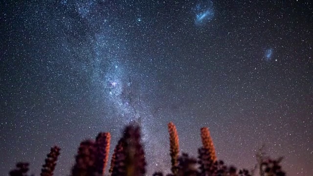 新西兰坎特伯雷特卡波湖的银河系和麦哲伦星云与星系恒星的时光流逝运动视频购买
