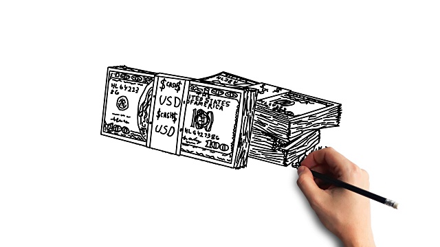白板定格风格动画手绘美元钞票视频下载
