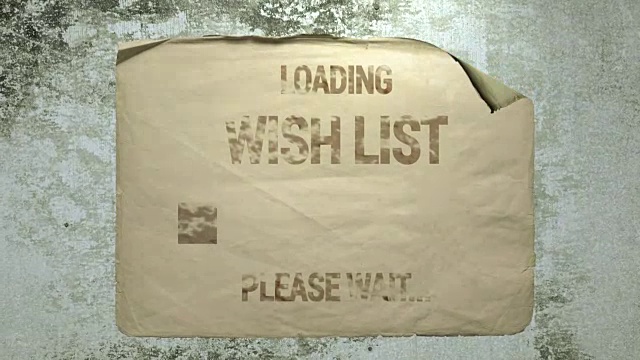 旧纸AD在水泥墙与进度条铭文加载希望清单，请等待。模仿相机抖动和闪光灯。视频素材