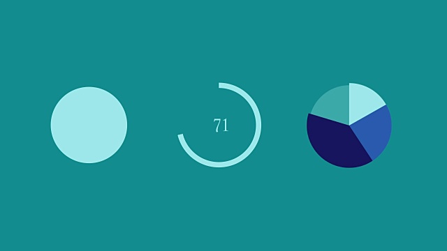 一组三个简单的移动饼图和甜甜圈。图标或标志在现代平面风格的象形图网站设计和移动应用程序。视频下载