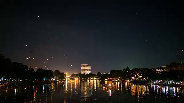 泰国清迈省的天灯节和彝蓬节。Timel-lapse视频视频下载