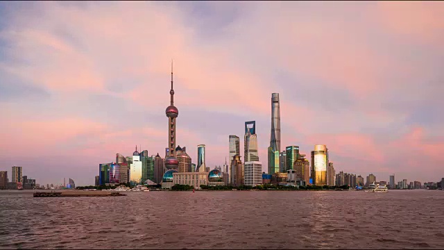 时间流逝:夕阳下的4K上海天际线。视频素材