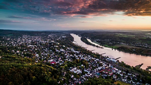 莱茵河和科尼斯温特的航拍视频素材