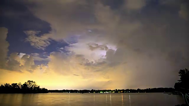 当风暴在湖面上移动时，云层中闪电闪烁视频素材