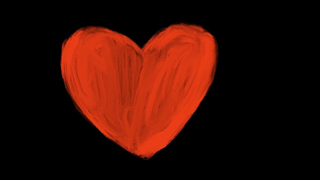 手绘动画红色浪漫的心在黑暗的背景视频素材