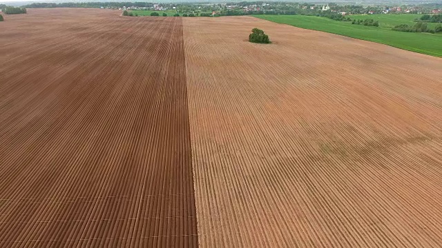 农民在田间播种、播种庄稼。鸟瞰图视频素材