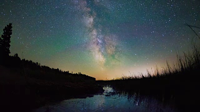 夜晚拍摄的星星和银河在水中的反射视频素材