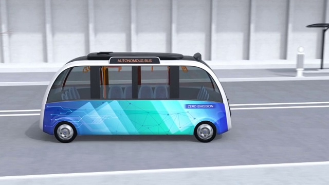 自动穿梭巴士在巴士站驾驶视频下载