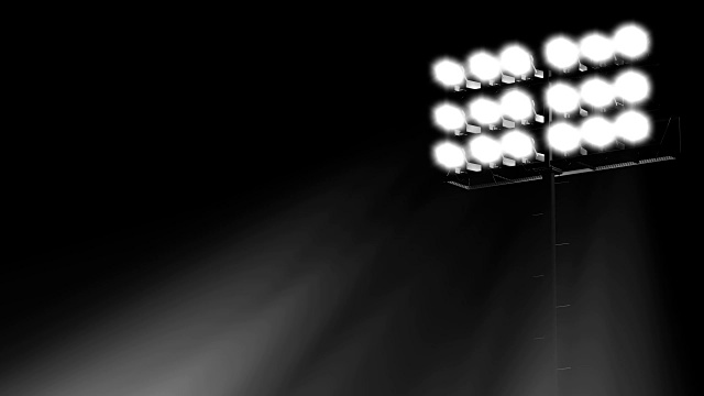 体育场泛光灯打开黑色背景3d渲染插图视频素材