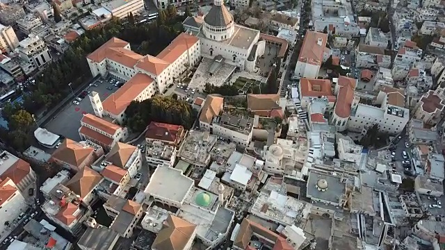 航拍，报喜教堂，圣。约瑟夫?以色列拿撒勒的教堂视频下载