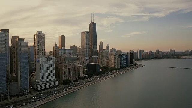 芝加哥天际线-日落-空中视频素材