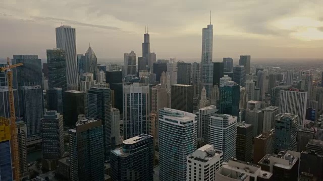 芝加哥天际线-日落-空中视频素材