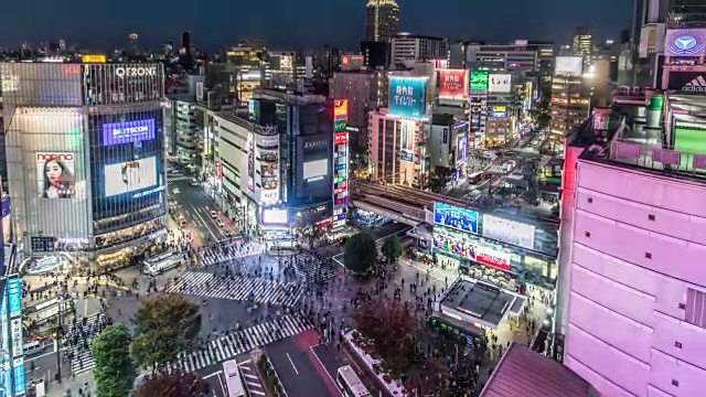 T/L WS HA ZO - Shibuya繁忙的交通在夜晚/东京，日本视频下载